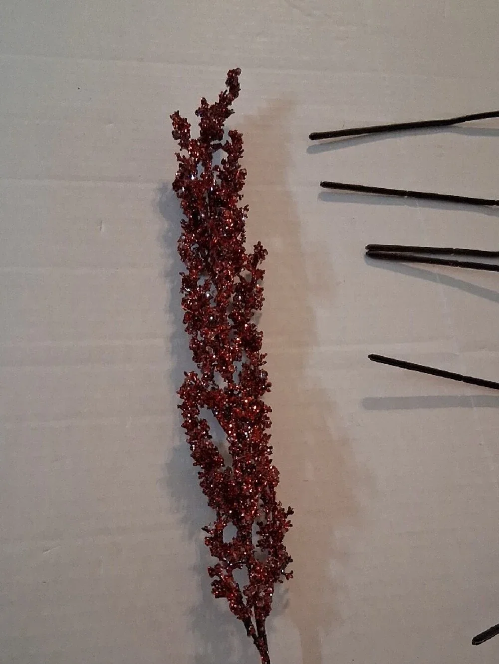 10pc Red Iced Glitter Christmas Floral Spray Stems 27